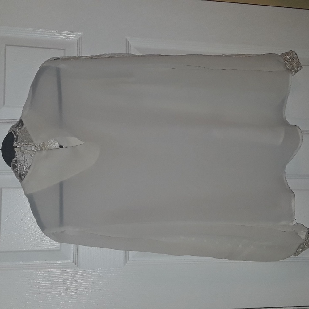 Authentic Vintage Beautiful Lace mesh blouse, high neck, swiss dot insets, Doen - Picture 13 of 15
